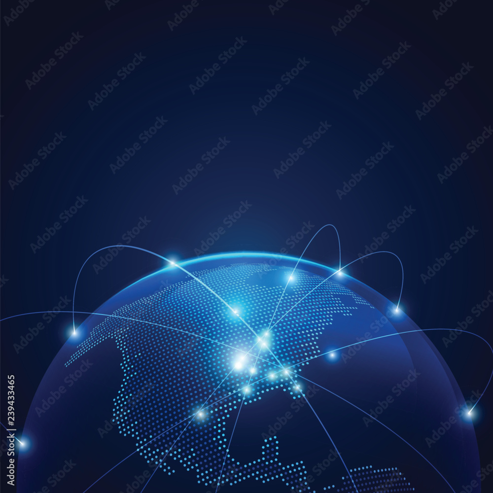 concept of communication world or global network, graphic of dotted globe with light wire concept of communication world or global network, graphic of dotted globe with light wire