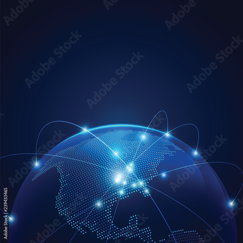 concept of communication world or global network, graphic of dotted globe with light wire