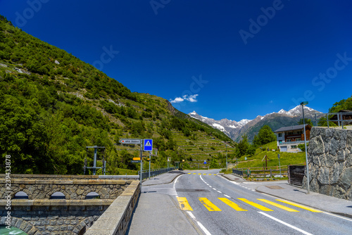 Asphalt road in Alps mountains, Stalden, Visp, Wallis, Valais, S photo