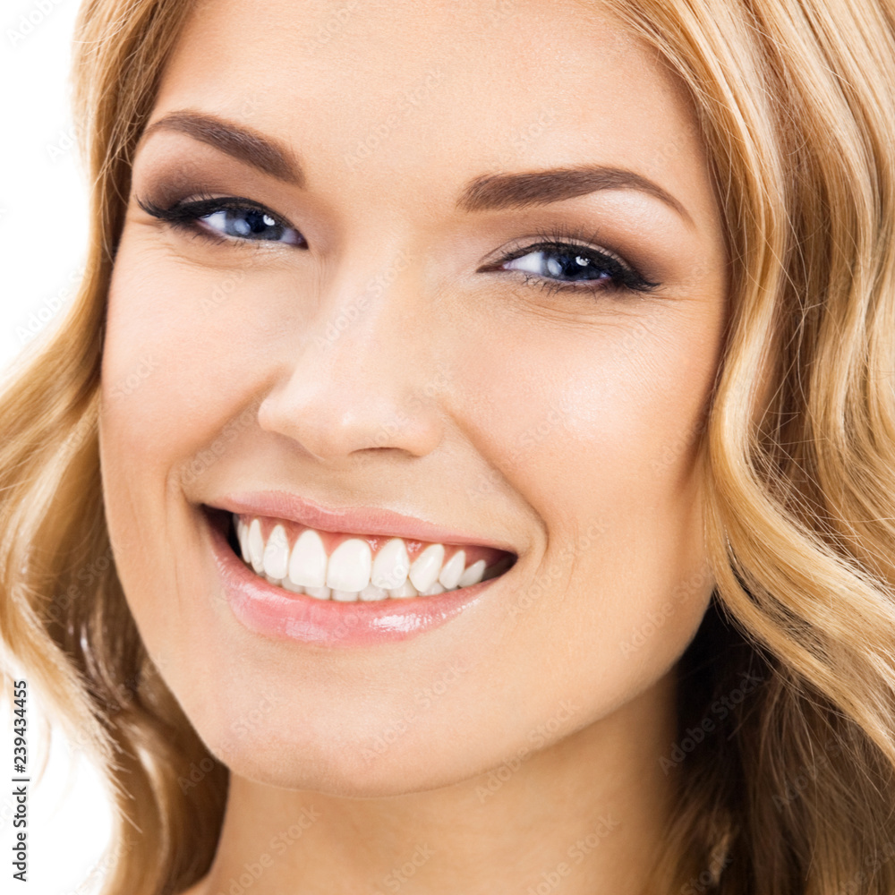 Happy smiling young woman, over white Happy smiling young woman, over white