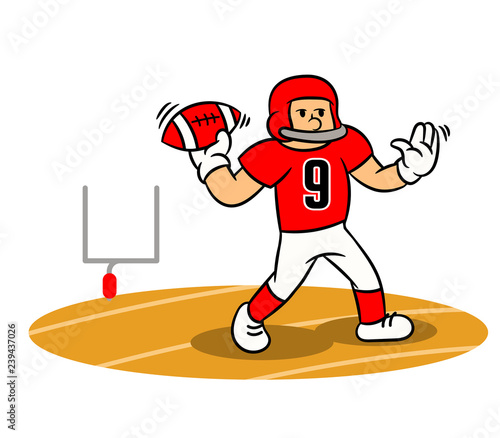 Cartoon American Football Player Steady Throw On The Field