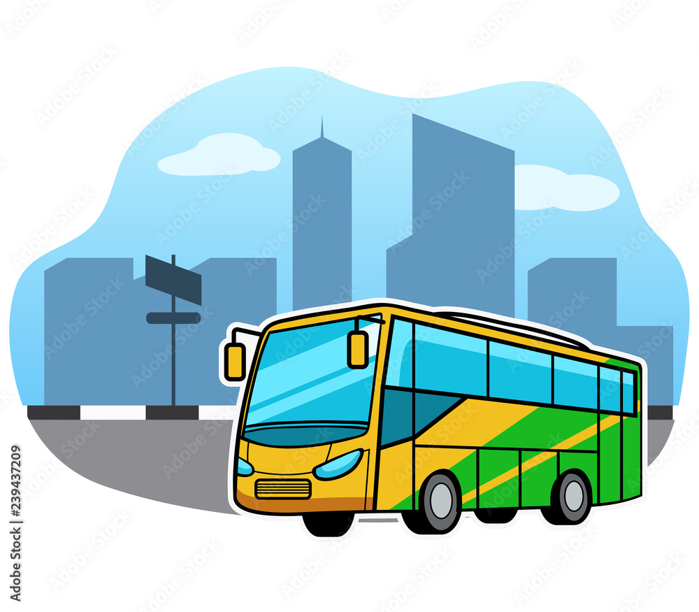Bus Transport In Front Of City Facade
