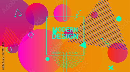 Memphis Minimal Cover Horizontal Vector Template. Neon Gradient Overlay, Small Space Particles Background. Geometric Memphis Design Elements, Horizontal Music Poster. Vintage Elemets Business Design.