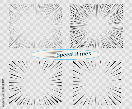 Set of vector lines of different variants of the simple horizontal. The concept of speed, motion, black color. Elements of manga cartoon design for comic books isolated background.