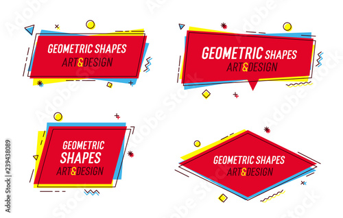 Geometric shapes with abstract elements and place for text. Vector graphic design illustrations for advertising, sales, marketing, design and art projects, posters,