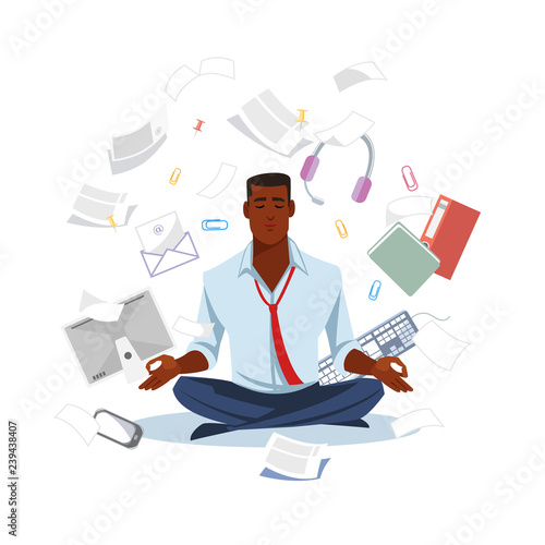 Businessman Meditating to Get Calm Flat Vector