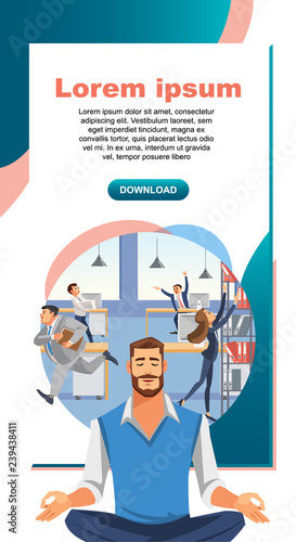 Yoga practice in office work vector web banner