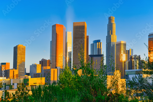 View of the Downtown of LA in the evening, before sunset time.