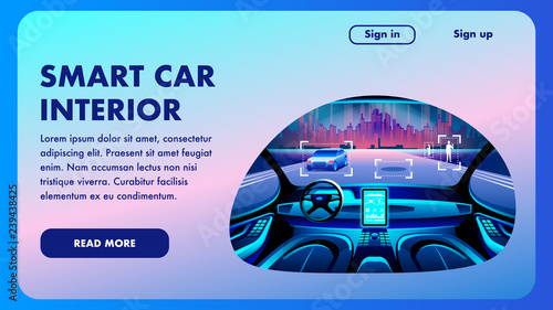 Smart Car Interior. Future Vector Design Banner.