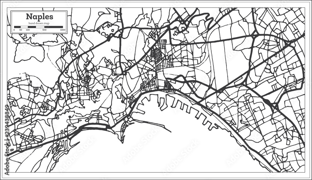 Naples Italy City Map in Retro Style. Outline Map.