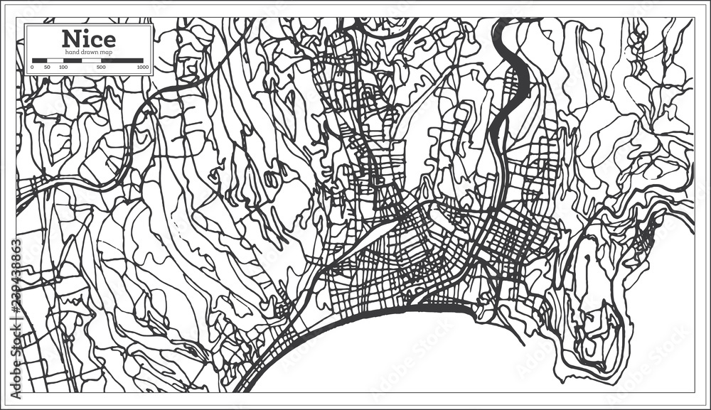 Nice France City Map in Retro Style. Outline Map. Nice France City Map in Retro Style. Outline Map.