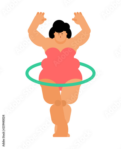 Fat woman and hulahup. Exercises for weight loss. fatso and sport 