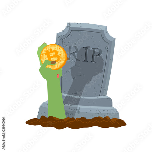 Bitcoin and zombie hand. Cryptocurrency dead. From last forces. Fall courses