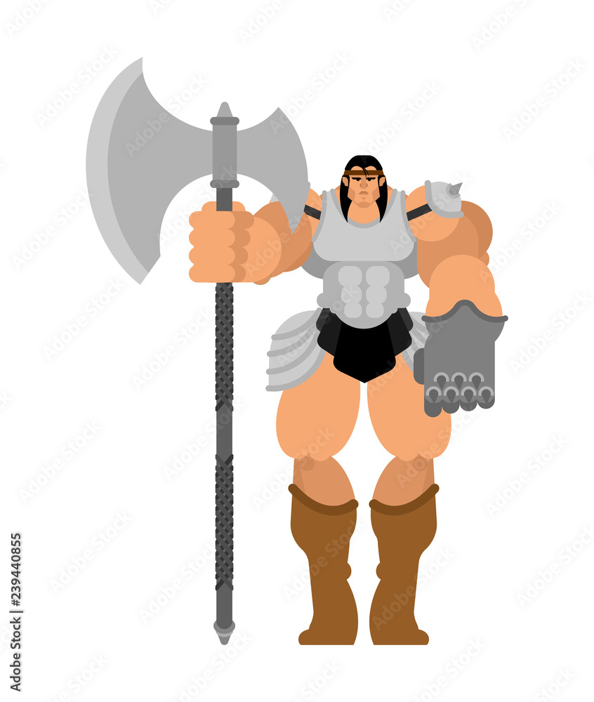 Barbarian with sword. Strong Warrior with weapons Big blade. berserk Brutal man. Strong Powerful Medieval Mercenary Soldier. Vector illustration Barbarian with sword. Strong Warrior with weapons Big blade. berserk Brutal man. Strong Powerful Medieval Mercenary Soldier. Vector illustration
