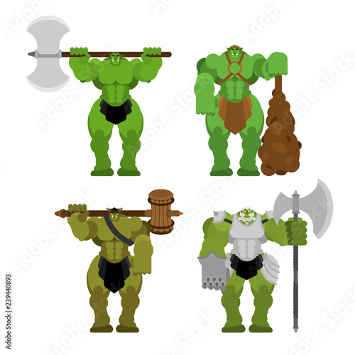 Ogre warrior Army set. Green goblin Strong. berserk Troll