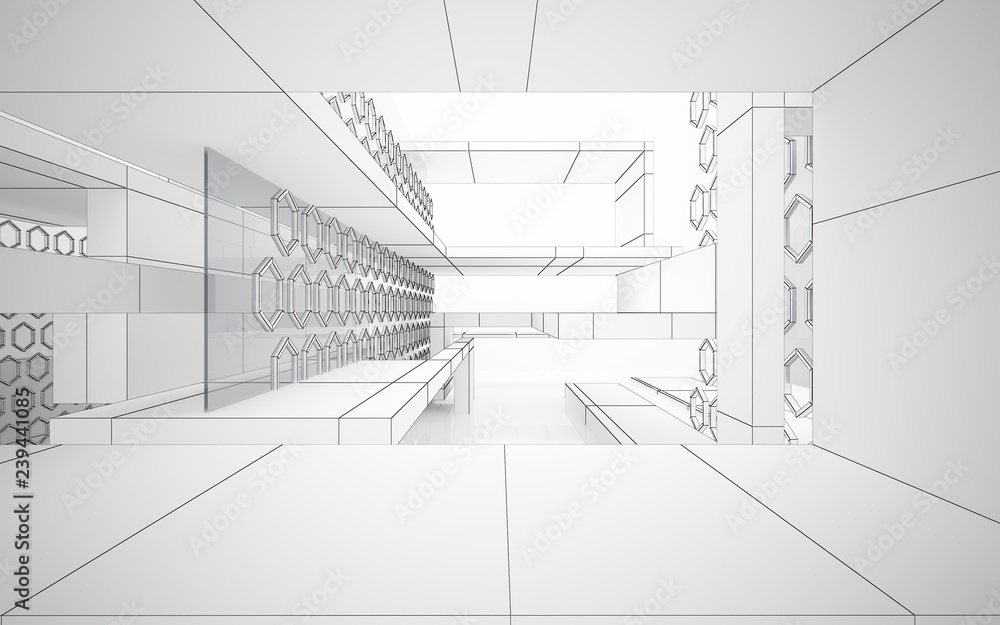 Abstract white interior highlights future. Polygon drawing . Architectural background. 3D illustration and rendering Abstract white interior highlights future. Polygon drawing . Architectural background. 3D illustration and rendering