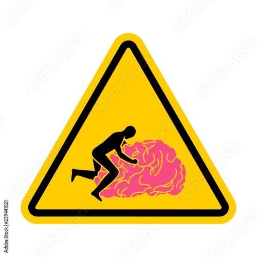 Fuck brain Attention. Caution fucking brains. Man sex on gyrus. yellow road sign attentiveness 