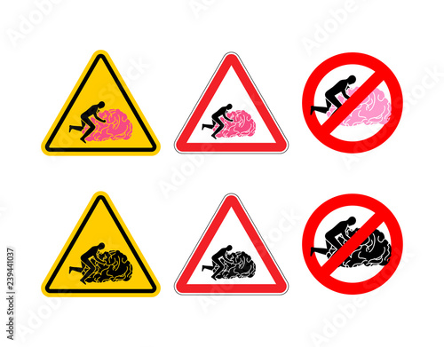 Fuck brain Attention and stop. Caution fucking brains. Man sex on gyrus. Red traffic sign attentiveness set