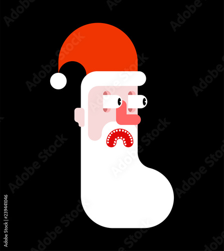 Santa scare fear face. Christmas and New Year illustration 