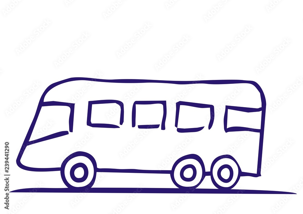 Sketch of bus, vector icon, blue contour Sketch of bus, vector icon, blue contour