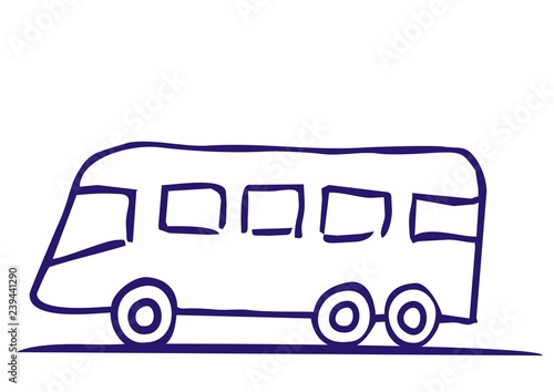 Sketch of bus, vector icon, blue contour	