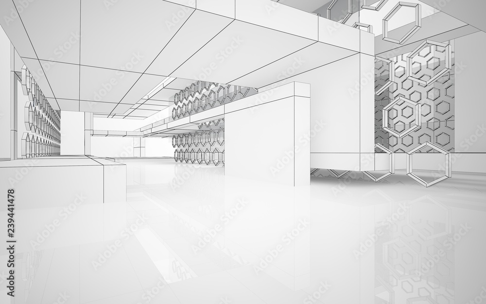 Fototapeta premium Abstract white interior highlights future. Polygon drawing . Architectural background. 3D illustration and rendering