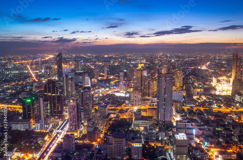 Beautiful sunset cityscape Urban of Bangkok city at night , landscape Thailand Bangkok cityscape. Bangkok night view in the business district. at twilight.