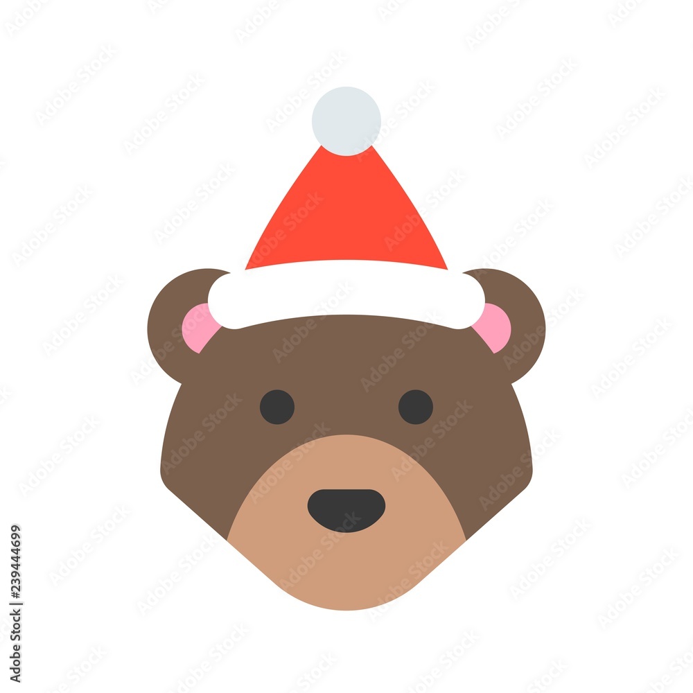 bear wearing santa hat flat icon design bear wearing santa hat flat icon design