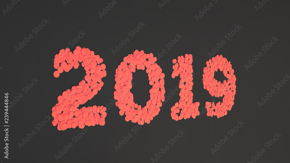 2019 number made from red confetti