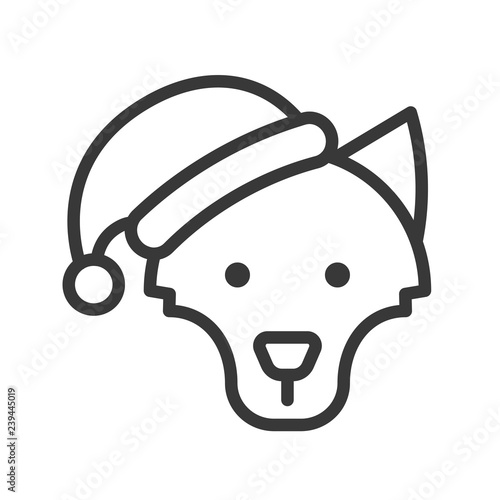 wolf wearing santa hat outline icon editable stroke