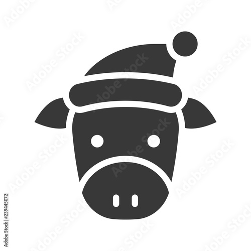 cow wearing santa hat silhouette icon design