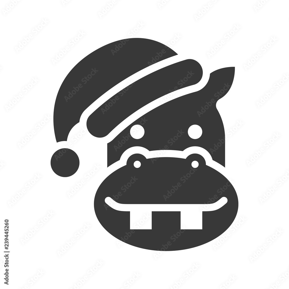 hippo wearing santa hat silhouette icon design
