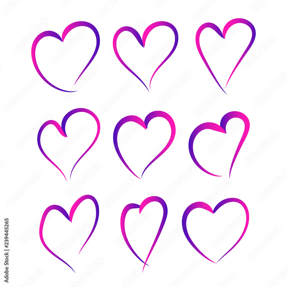 Set of gradient hearts. Vector illustration