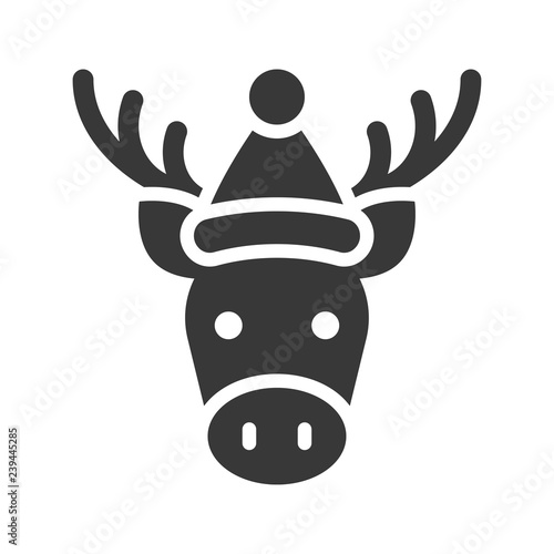 moose wearing santa hat silhouette icon design