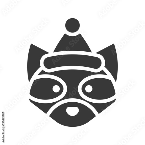 raccoon wearing santa hat silhouette icon design