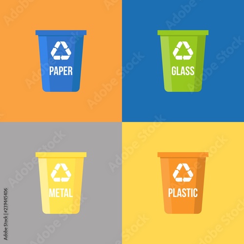 colorful recycle bin, flat design vector illustration