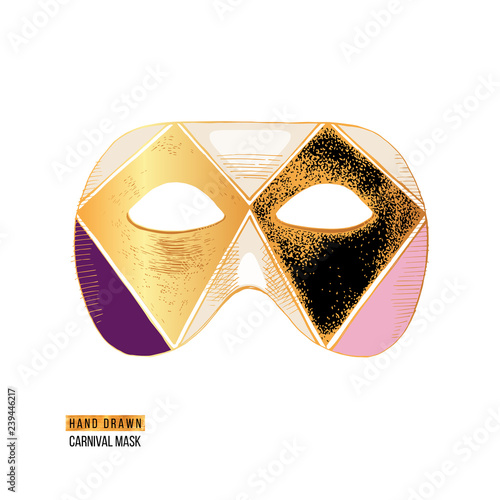 Hand drawn Venetian carnival Harlequin mask
