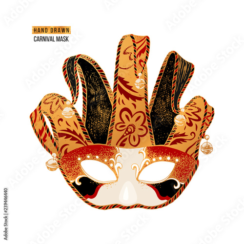 Hand drawn Venetian carnival clown mask