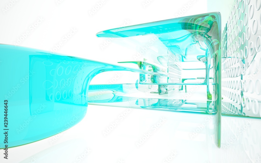 abstract architectural interior with blue smooth glass sculpture. 3D illustration and rendering abstract architectural interior with blue smooth glass sculpture. 3D illustration and rendering