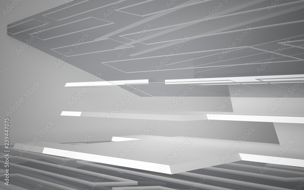 Abstract white interior of the future, with neon lighting. 3D illustration and rendering Abstract white interior of the future, with neon lighting. 3D illustration and rendering
