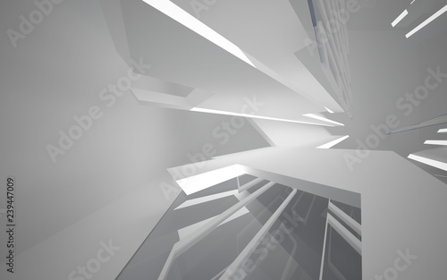 Abstract white interior of the future, with neon lighting. 3D illustration and rendering © SERGEYMANSUROV