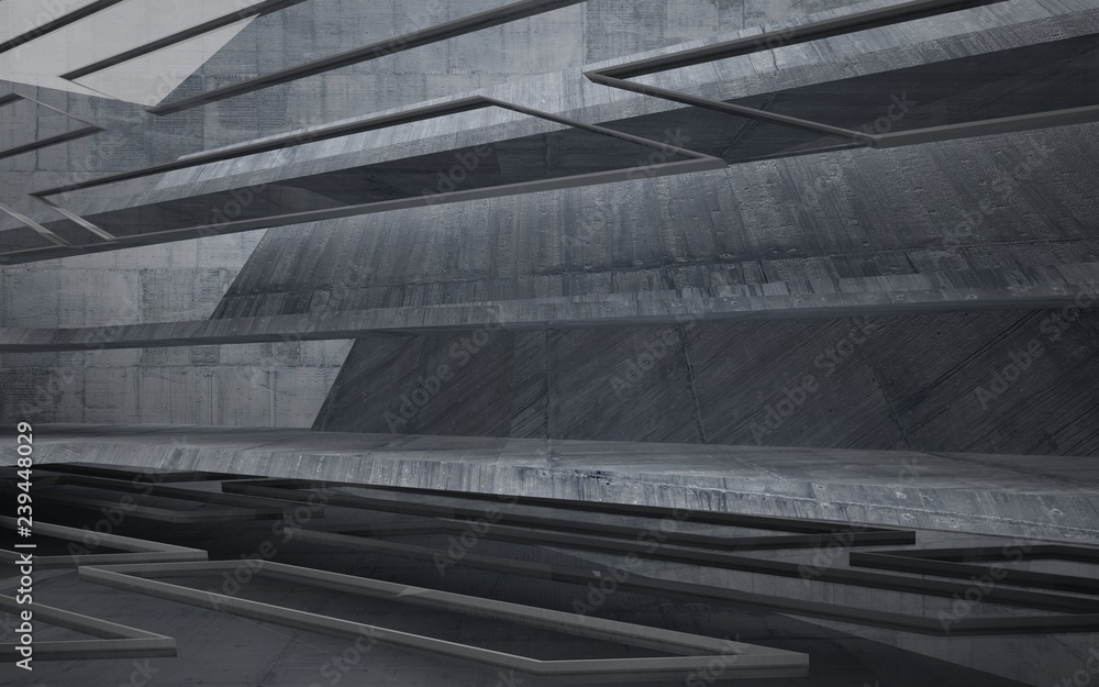 Obraz premium Abstract interior of glass and concrete. Architectural background. 3D illustration and rendering 