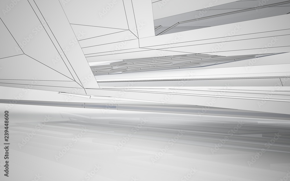 Obraz premium Abstract white interior highlights future. Polygon drawing . Architectural background. 3D illustration and rendering
