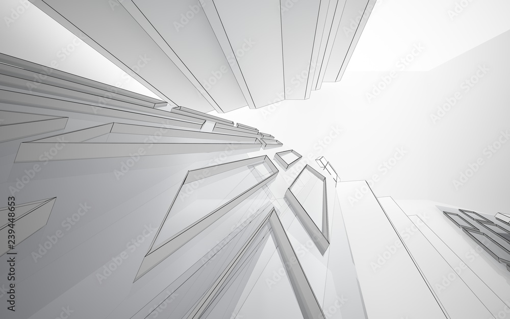 Fototapeta premium Abstract white interior highlights future. Polygon drawing . Architectural background. 3D illustration and rendering