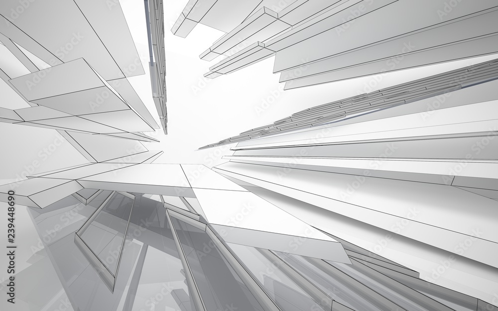 Obraz premium Abstract white interior highlights future. Polygon drawing . Architectural background. 3D illustration and rendering