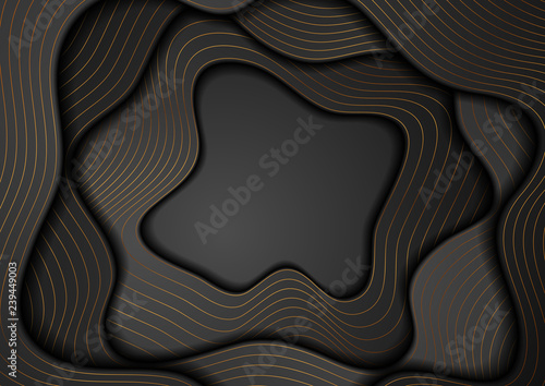 Black corporate wavy background with bronze lines