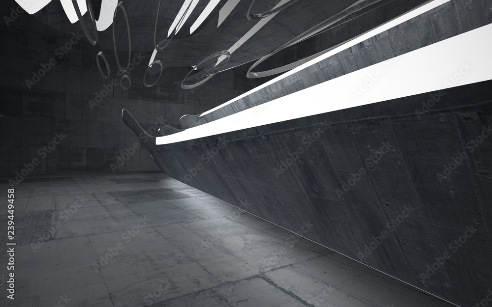Empty dark abstract concrete room smooth interior. Architectural background. Night view of the illuminated. 3D illustration and rendering Empty dark abstract concrete room smooth interior. Architectural background. Night view of the illuminated. 3D illustration and rendering