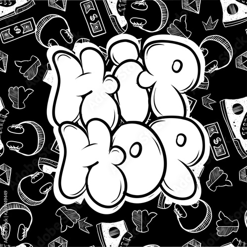 hip hop music party illustration in graffiti style, lettering logo, vector.Typography for poster,t-shirt or stickers