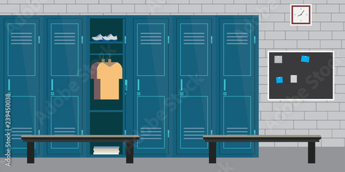 Wallpaper Mural athletic room interior with locker and sporting equipment