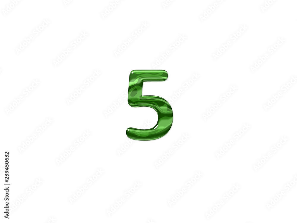 Green Number 5 isolated white background Green Number 5 isolated white background
